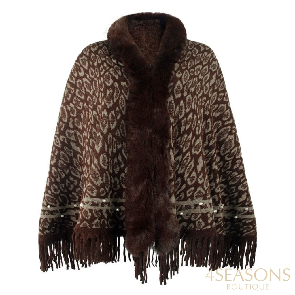 Pullovers Women Sweaters Leopard Grain Collars Tassel Hem Autumn Winters Warm Knitting Scarf Shawl