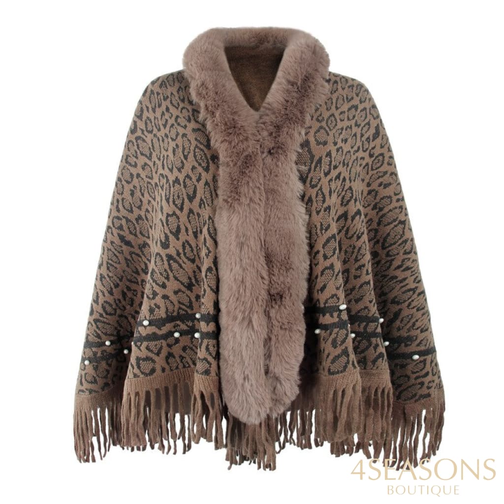 Pullovers Women Sweaters Leopard Grain Collars Tassel Hem Autumn Winters Warm Knitting Scarf Shawl