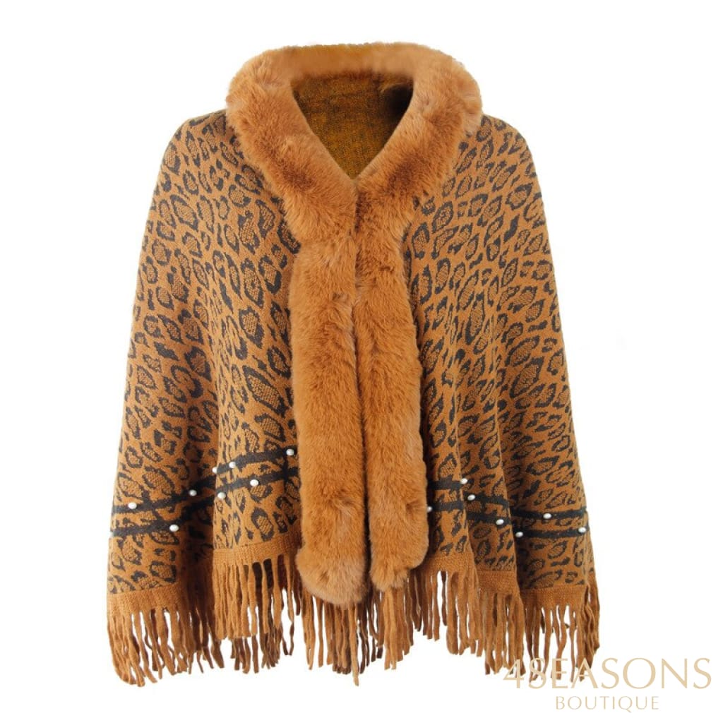 Pullovers Women Sweaters Leopard Grain Collars Tassel Hem Autumn Winters Warm Knitting Scarf Shawl