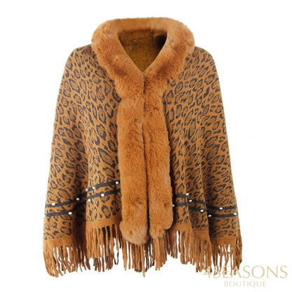 Pullovers Women Sweaters Leopard Grain Collars Tassel Hem Autumn Winters Warm Knitting Scarf Shawl