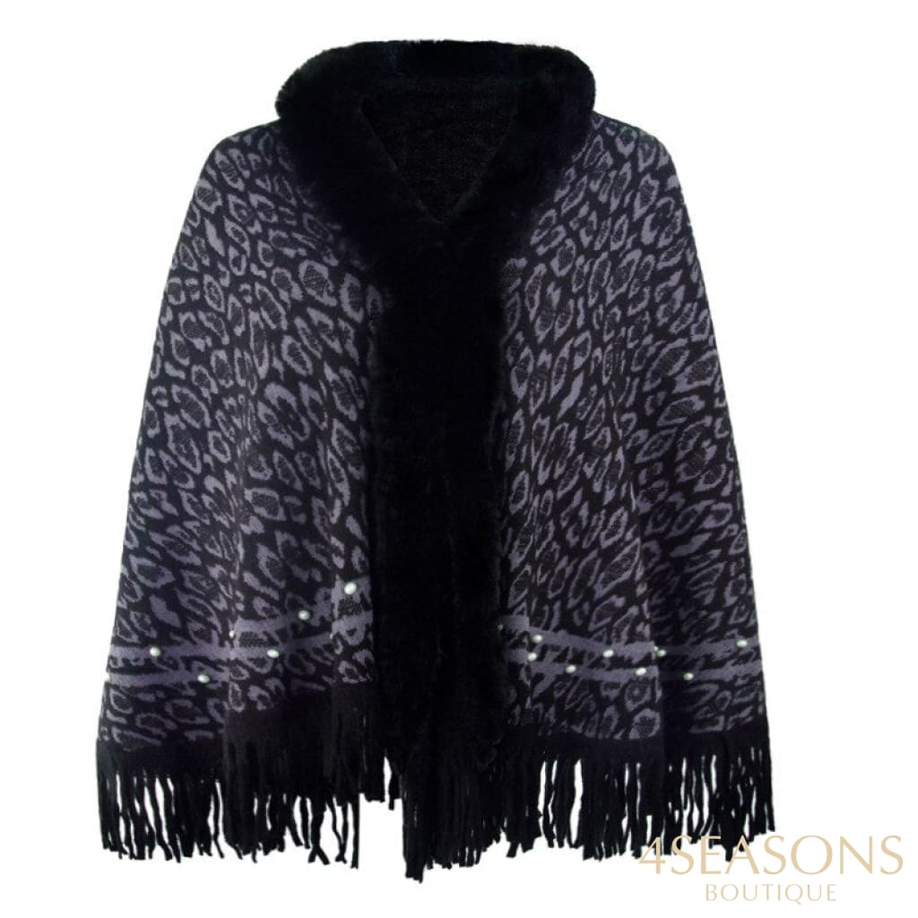 Pullovers Women Sweaters Leopard Grain Collars Tassel Hem Autumn Winters Warm Knitting Scarf Shawl