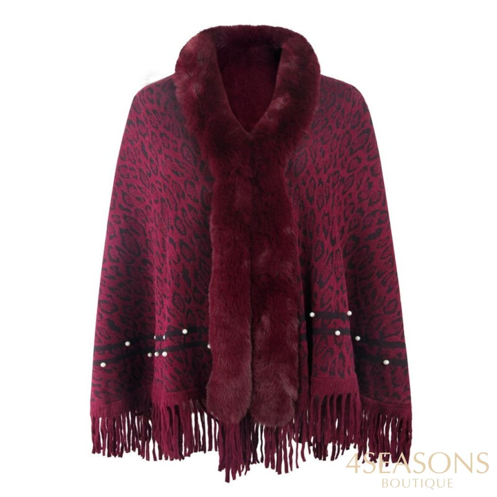Pullovers Women Sweaters Leopard Grain Collars Tassel Hem Autumn Winters Warm Knitting Scarf Shawl