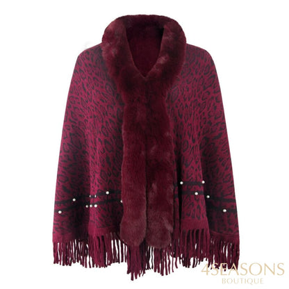 Pullovers Women Sweaters Leopard Grain Collars Tassel Hem Autumn Winters Warm Knitting Scarf Shawl