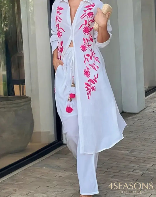 Conjunto Evangeline Branco Com Rosa / P