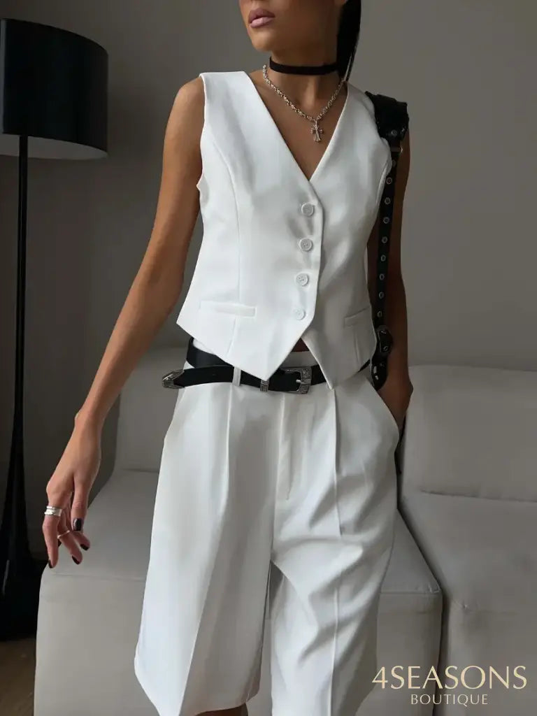Wolfeel Summer Womem Chic Vest Shorts Suit Two-Piece Set Office Ladies 2 Piece Sets Womens Outfits