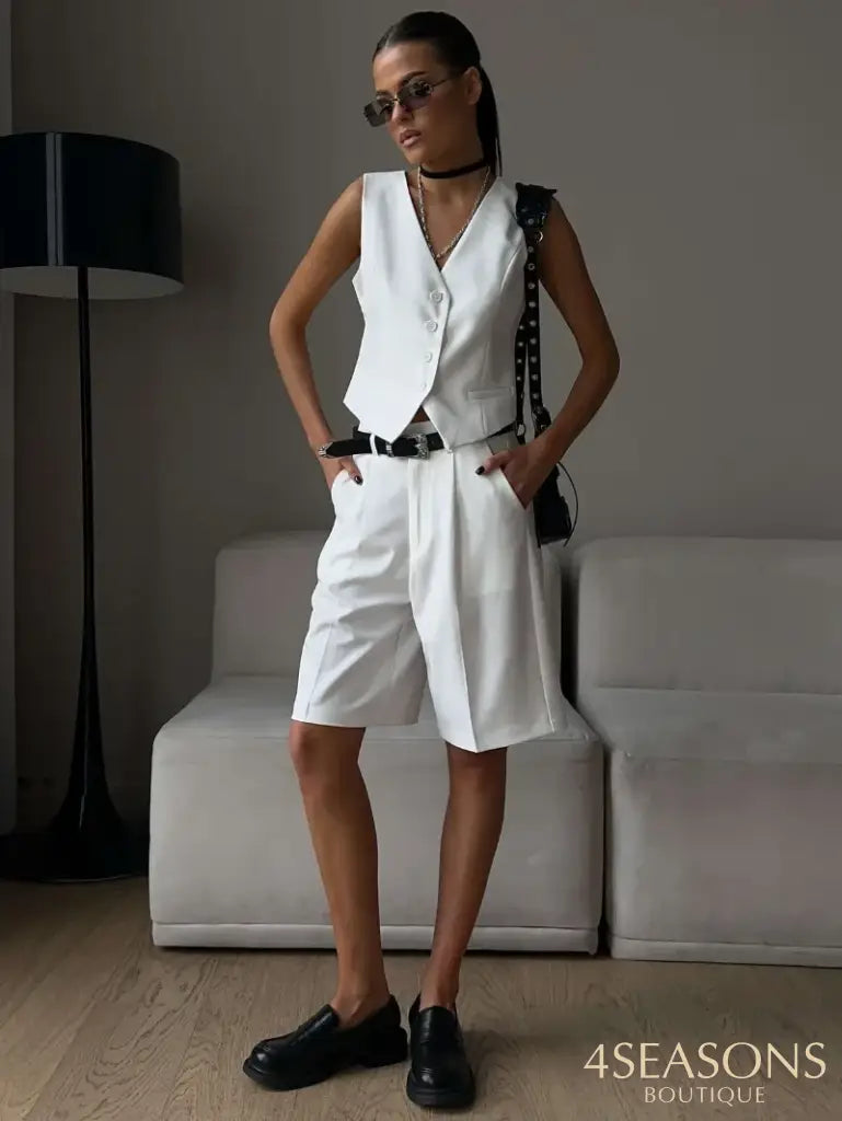 Wolfeel Summer Womem Chic Vest Shorts Suit Two-Piece Set Office Ladies 2 Piece Sets Womens Outfits