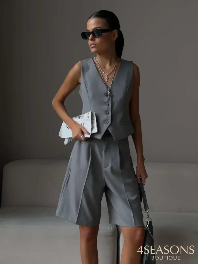 Wolfeel Summer Womem Chic Vest Shorts Suit Two-Piece Set Office Ladies 2 Piece Sets Womens Outfits