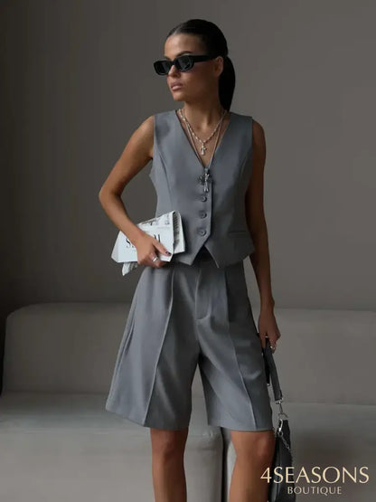 Wolfeel Summer Womem Chic Vest Shorts Suit Two-Piece Set Office Ladies 2 Piece Sets Womens Outfits
