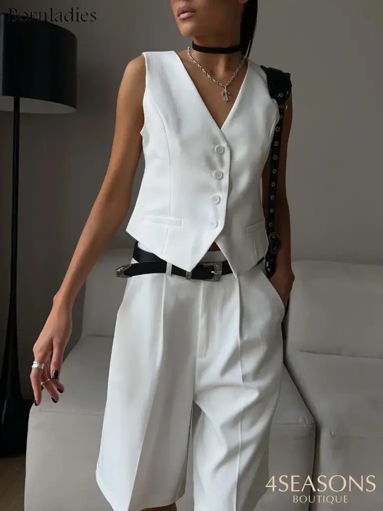 Wolfeel Summer Womem Chic Vest Shorts Suit Two-Piece Set Office Ladies 2 Piece Sets Womens Outfits