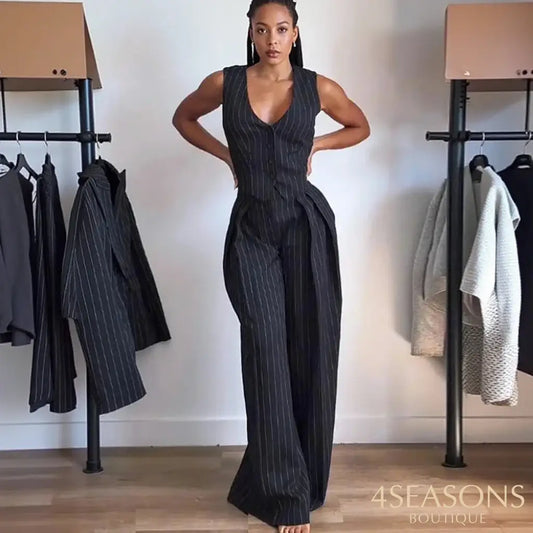 Wefads Stripe Top Pant Women’s Sets Striped Sleeveless Vest Set Casual Commuter Suit Female Summer 2025 New Womens Pant