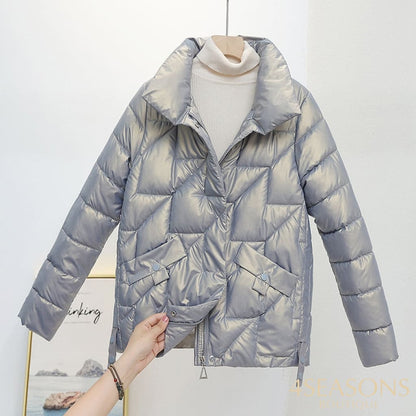 Women Jacket 2022 New Winter Parkas Female Glossy Down Cotton Jackets Stand Collar Casual Warm Parka