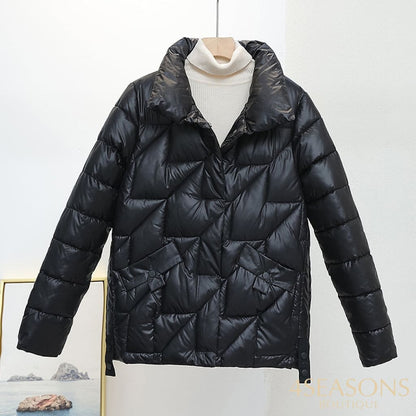 Women Jacket 2022 New Winter Parkas Female Glossy Down Cotton Jackets Stand Collar Casual Warm Parka