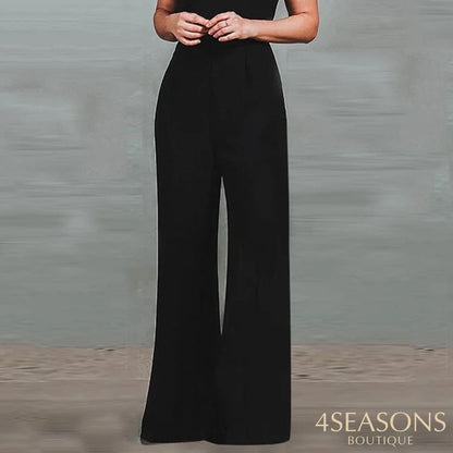 Liyong Women Jumpsuit Halter Neck Sleeveless Backless Nipped Waist Loose Wide Legs Casual Pants