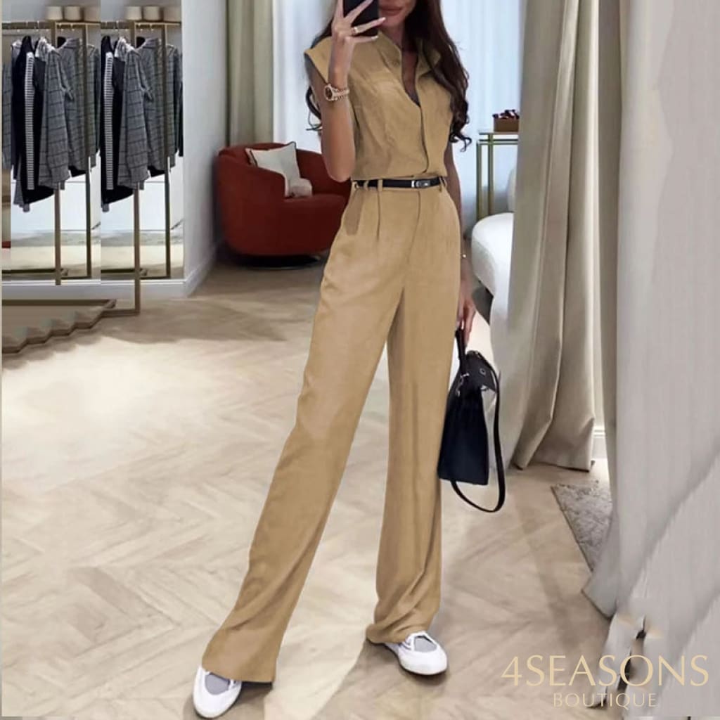 Liyong Women Two Piece Set Summer Fashion Solid V Neck Sleeveless Top Casual Loose With Pockets