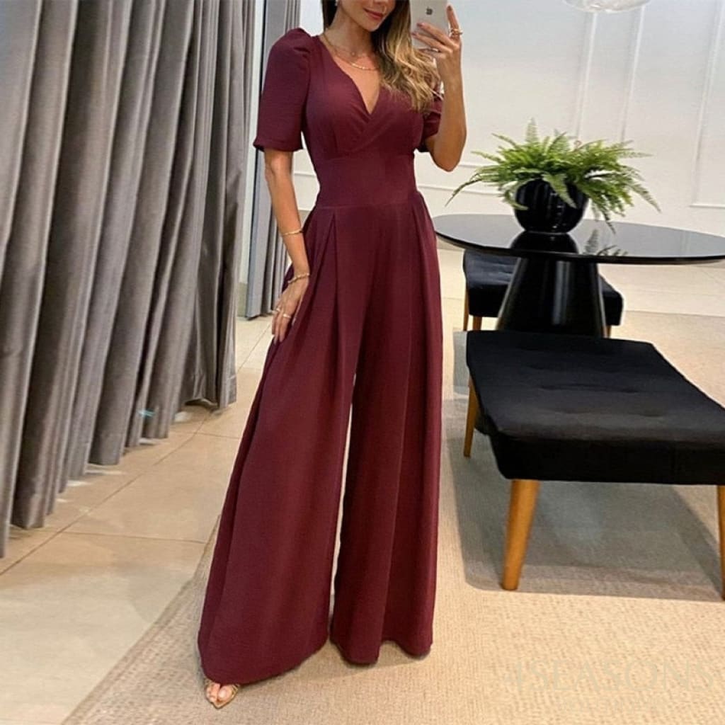 Women Wide Leg Pants Trousers 2022 New Style Short Sleeve Summer Elegant French Casual Jumpsuits