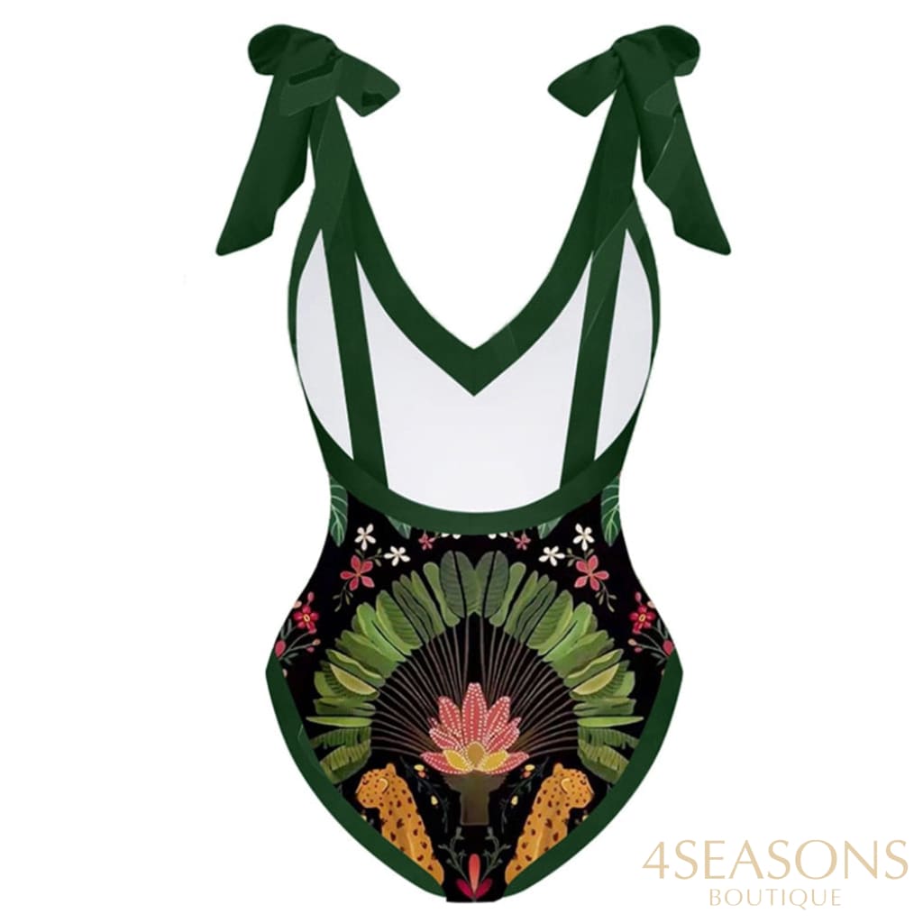 Vintage Print Deep V One Piece Swimsuit Set Two Pieces Biquini Naranja 2022 Women&#39;s Cover Up