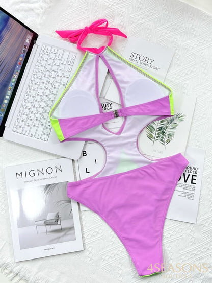 Patch Color Women Swimsuit Padded One Pieces Bathing Suit Monokini Push Up Swimwear Biquinis Female