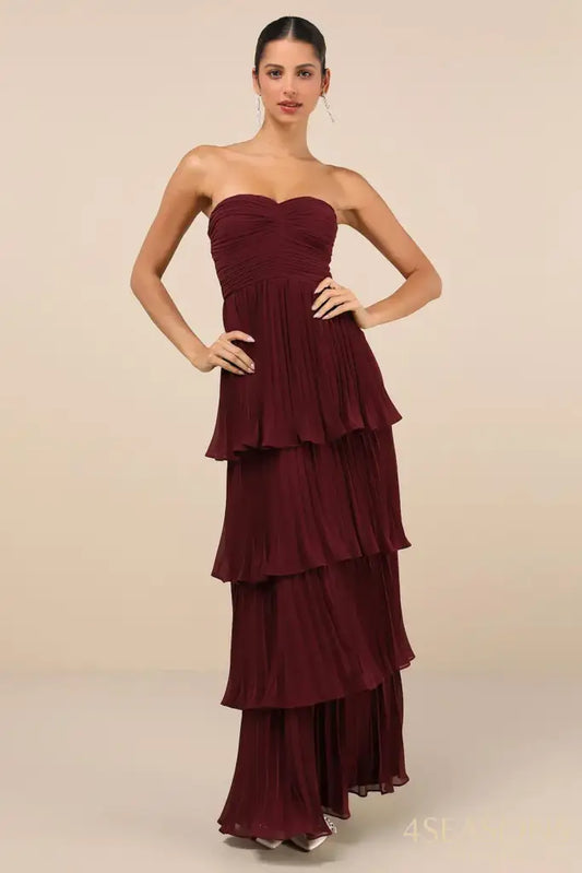 Plum Purple Strapless Tiered Maxi Dress Plum Purple / S