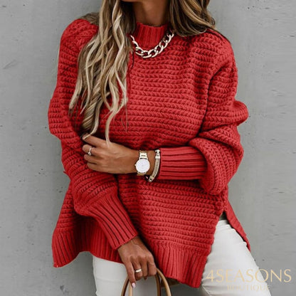 Women&#39;s Knitted Sweater Fashion Round Neck Lantern Long-Sleeved Pullover Blouse Ladies Winter