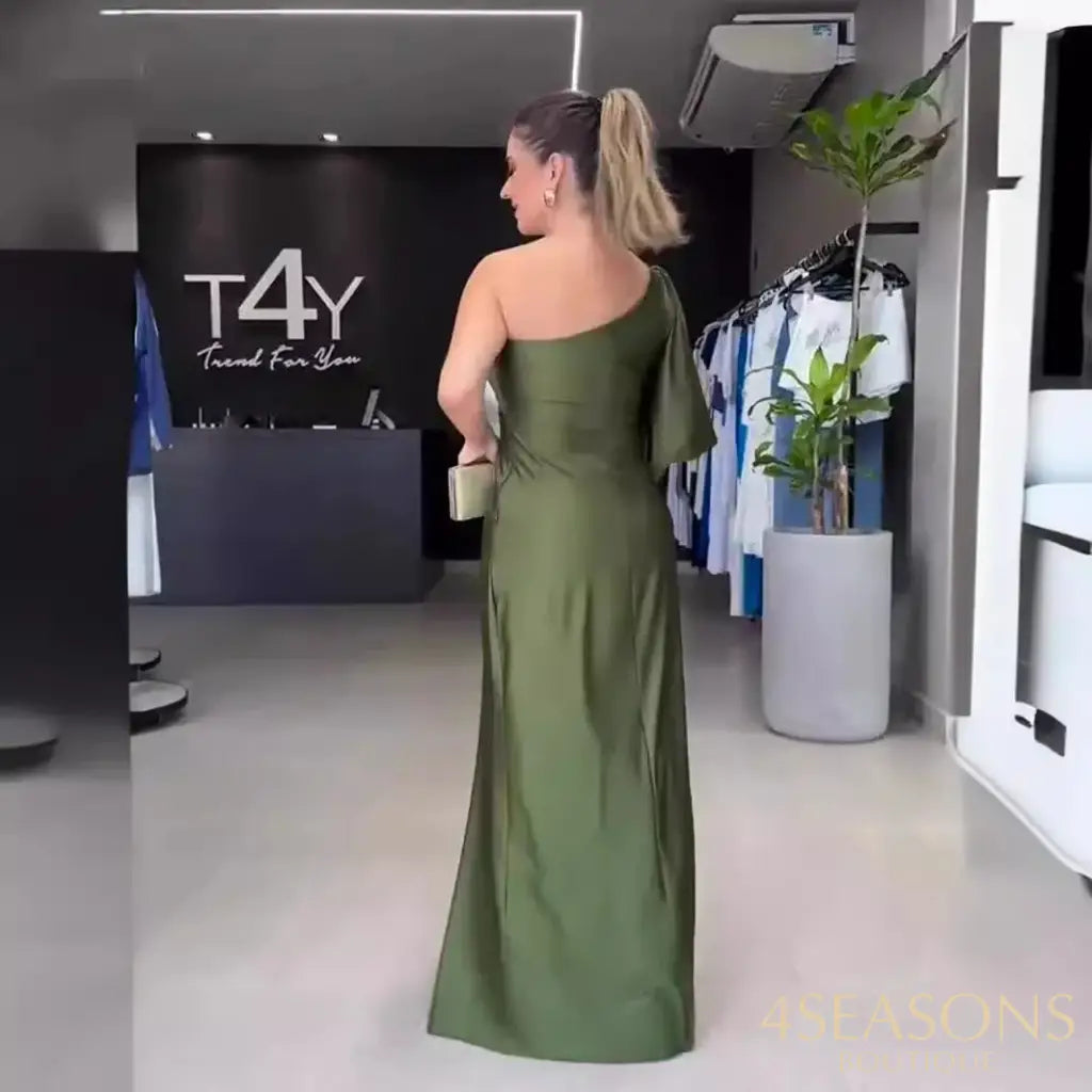 Temperament Muslim Dress Women Long Slash-Neck Slit Morocco Party Evening Dresses Islam Dubai