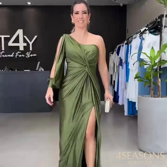 Temperament Muslim Dress Women Long Slash-Neck Slit Morocco Party Evening Dresses Islam Dubai