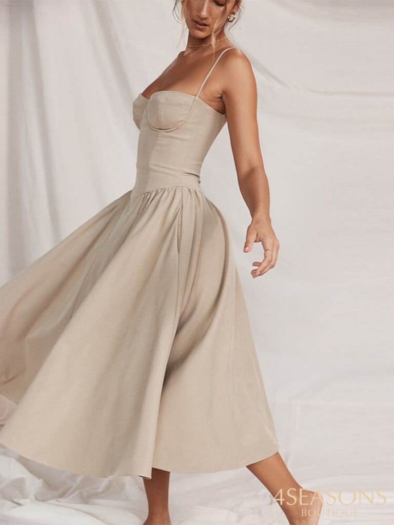 Elegant Slim Backless Sling Dress Women Fashion Solid Suspender Dresses 2023 New Summer Female Party