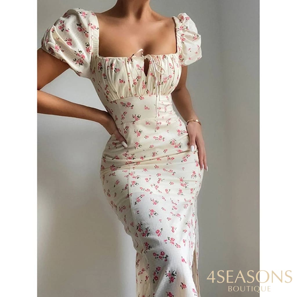 Vintage Solid Button Midi Dress Sexy Party Club Bodycon Strapless High Split Dresses Women Spring