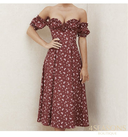 Vintage Solid Button Midi Dress Sexy Party Club Bodycon Strapless High Split Dresses Women Spring
