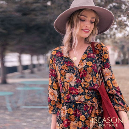 Happie Queens Women Floral Print Long Sleeve Irregular Hem Beach Bohemian Maxi Dress Ladies Boho